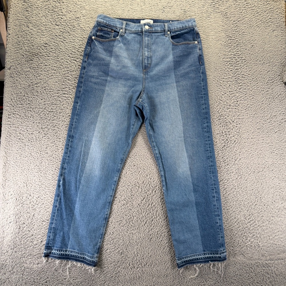 Loft Jeans Womens 14 Blue Cotton Denim Straight Two Tone Frayed-Hem Stretch